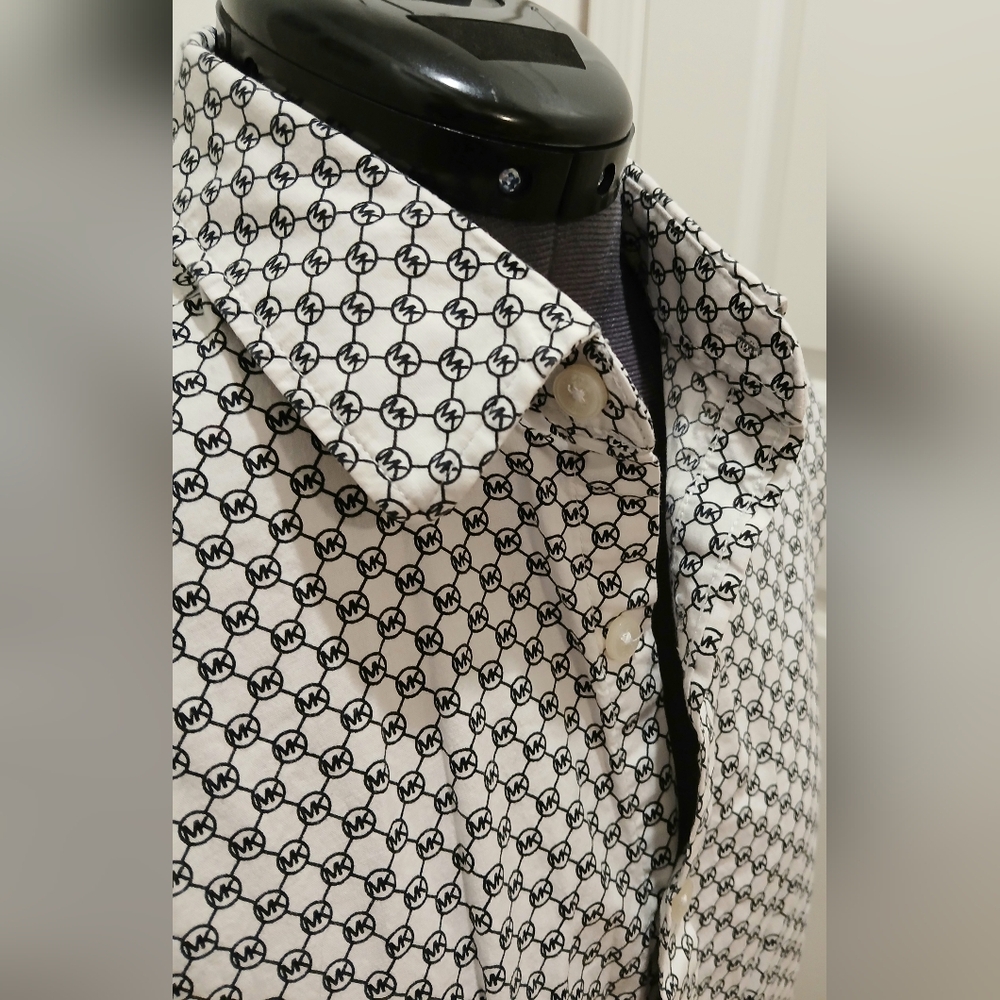 Men's Michael Kors Slim Fit Black & White Button Down Dress Shirt‎ - Picture 7 of 16